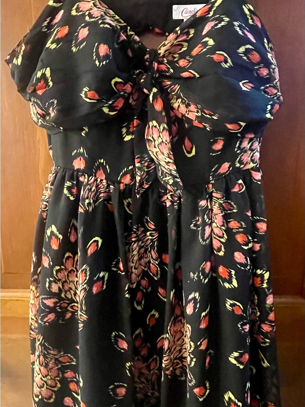 Candie's Black Floral Strapless Tie-Front Dress